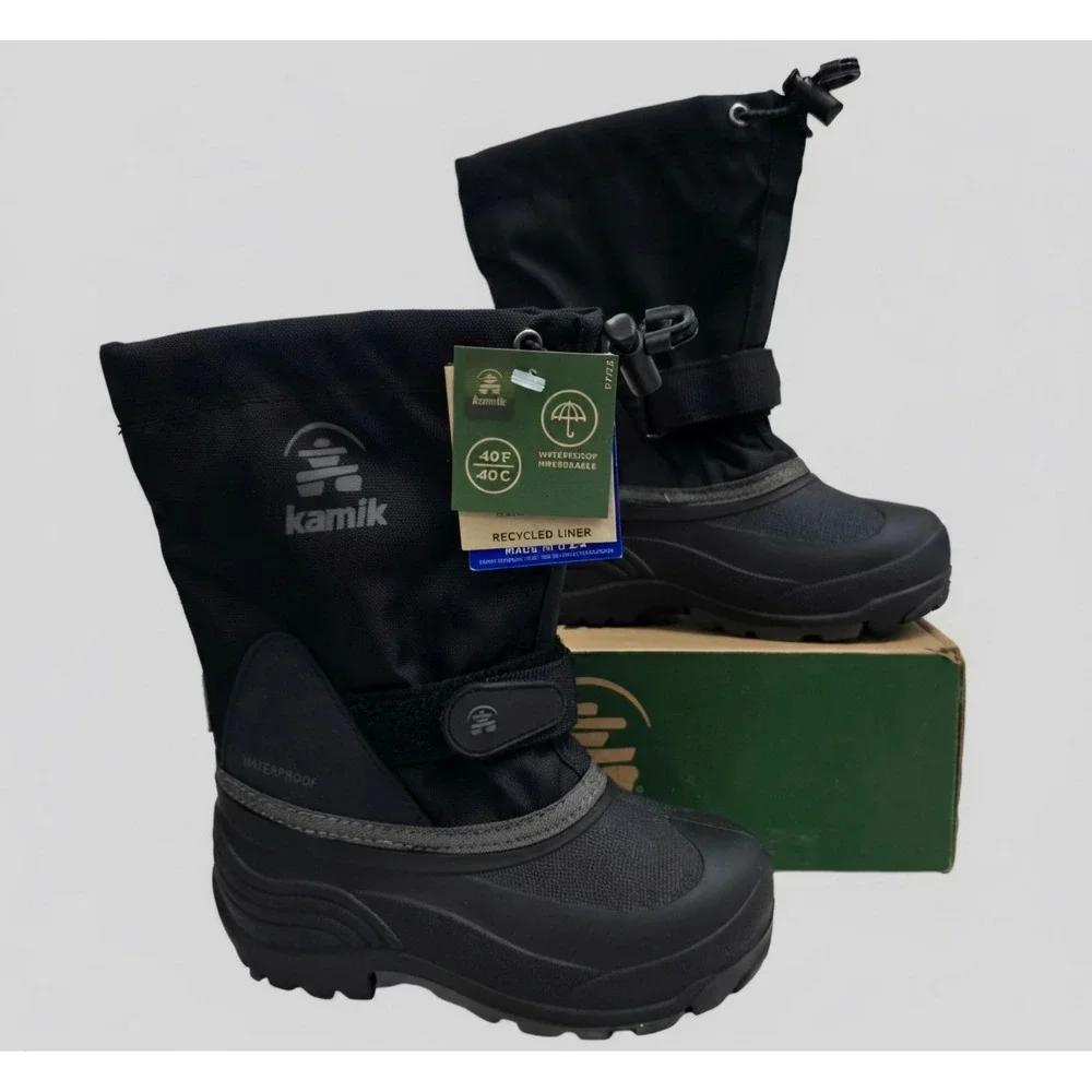 Kamik Waterbug 5 Kids Snow Boots Black Charcoal Waterproof Size 12 NEW in Box
